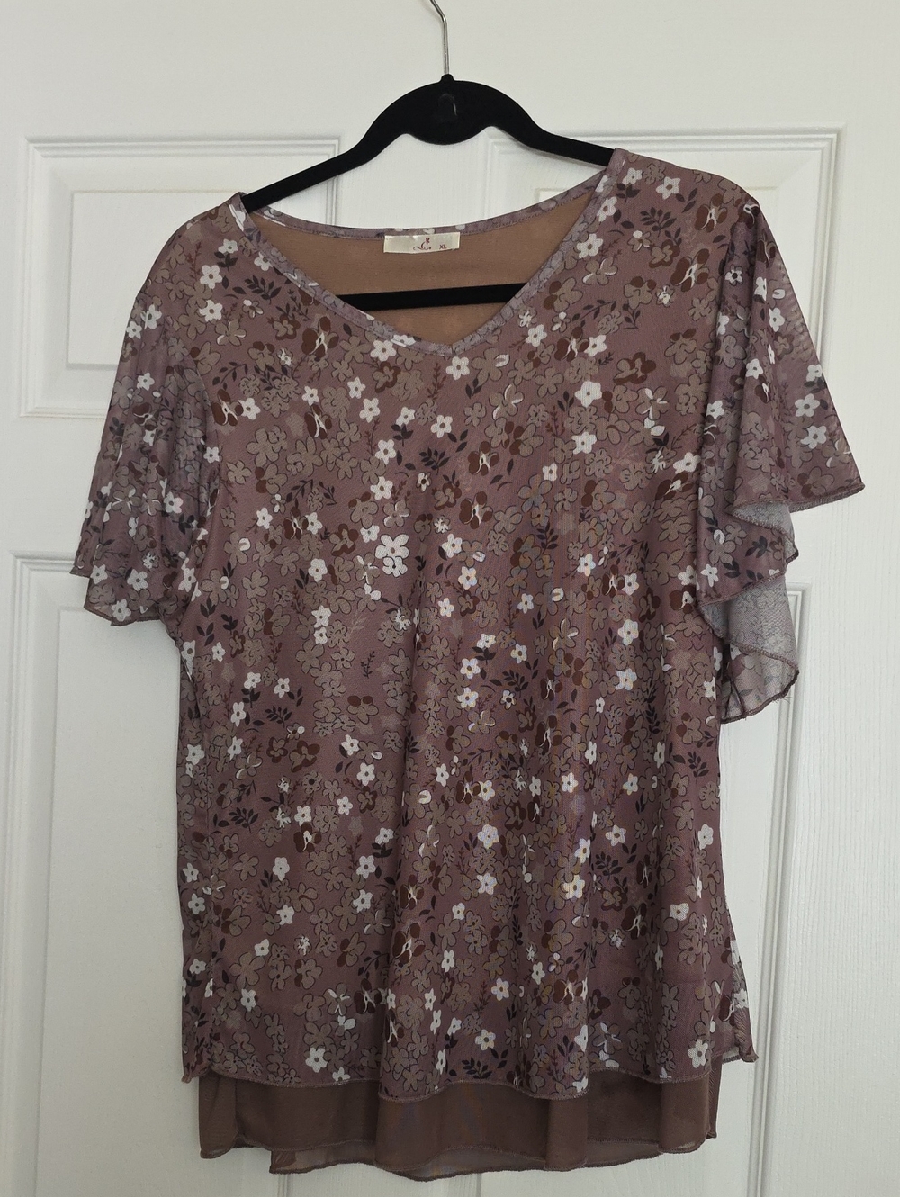 Floral V-Neck Flutter Sleeve Blouse